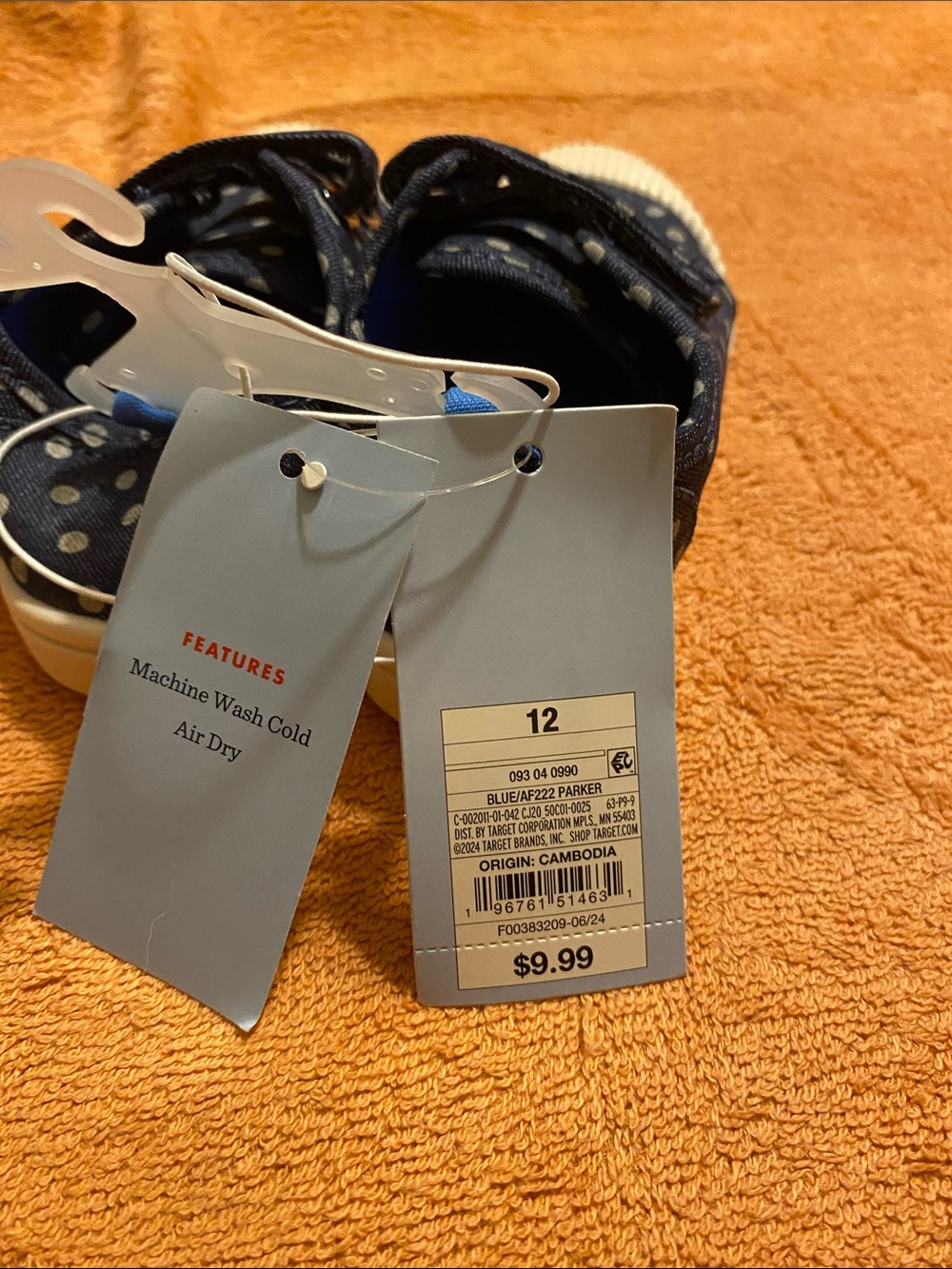 Cat&jack B'gosh Navy Polka Dot Velcro Sneakers - Picture 2 of 4